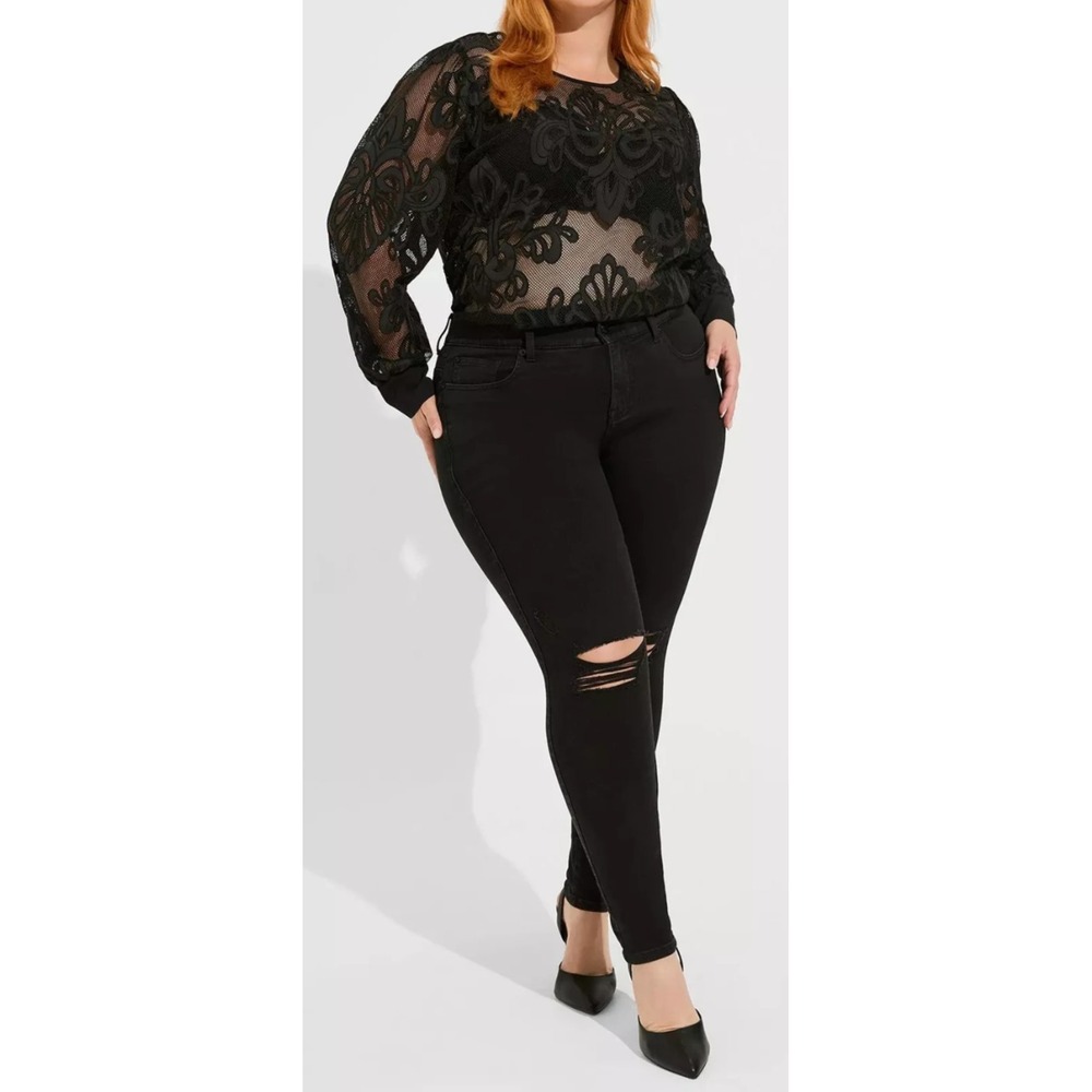 Torrid Mesh With Embroidery Long Sleeve Blouse Sheer Top Keyhole Plus Size 1 1X - Picture 12 of 12